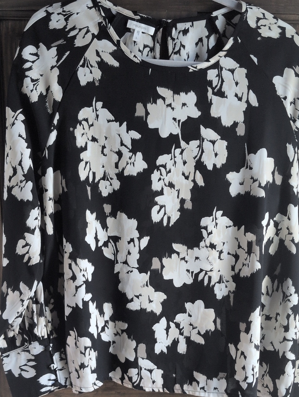 White Floral Print Blouse - Black & White
